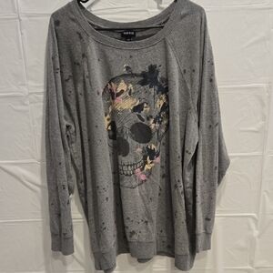 Torrid Gray Sweatshirt with Colorful Skull Design